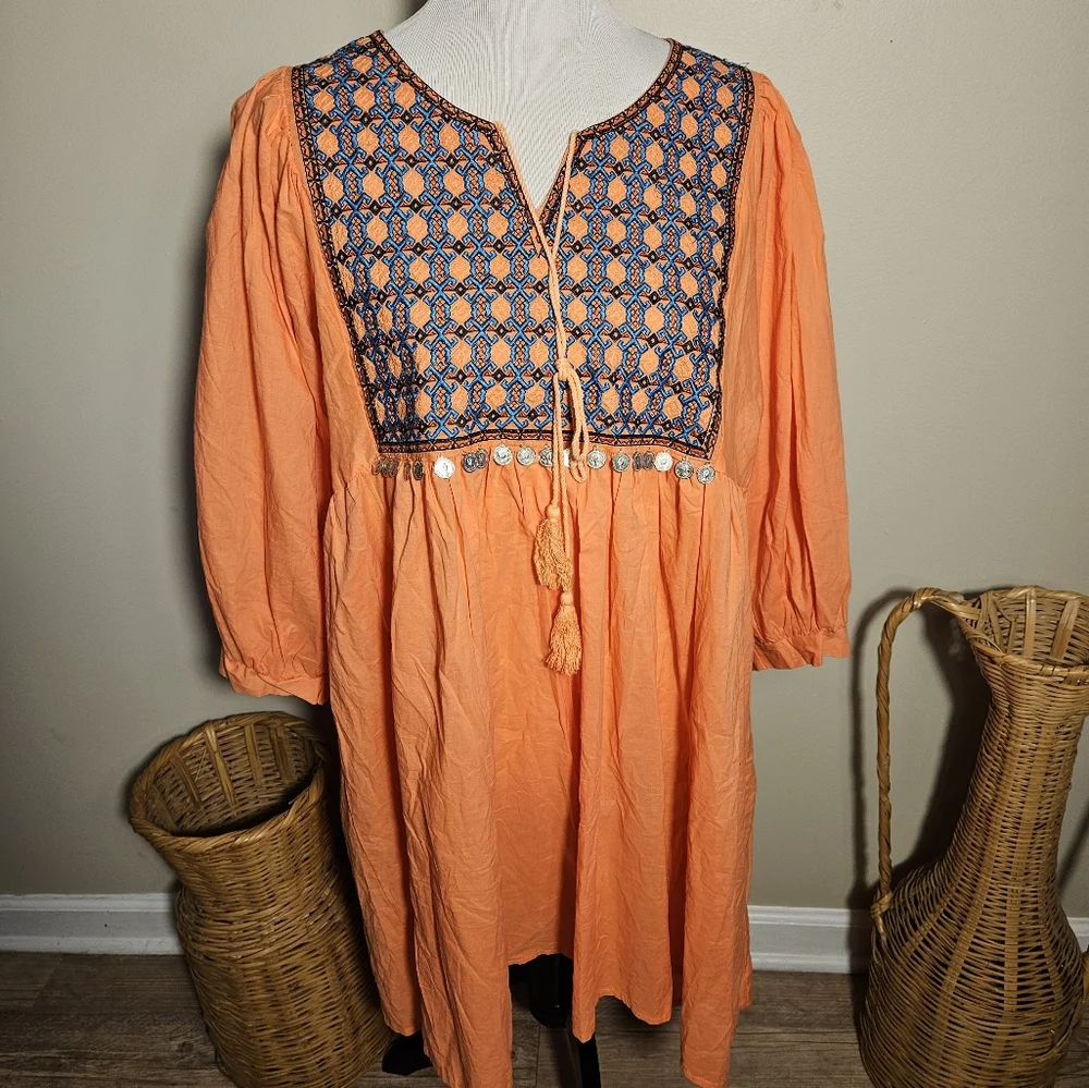 Velzera Orange Mini Dress with Bishop Sleeves - Picture 6 of 14